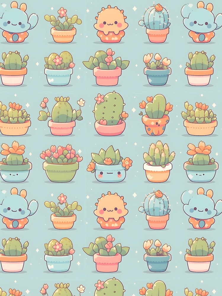 Happy Cute Cactus Kawaii Pretty Cactusses Pattern by 18tokwa