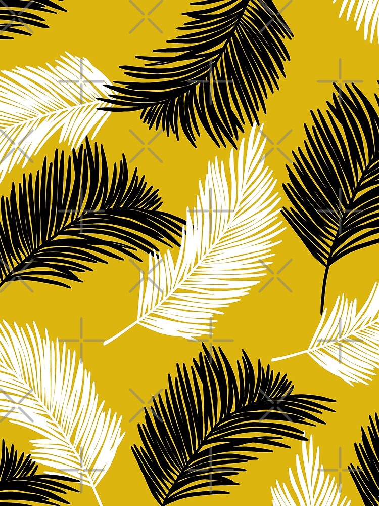 Tropical Wild Leaves Pattern Palm on Gold Yellow by GraphicsClub