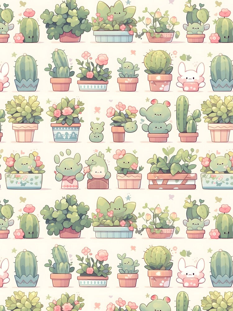 Cactus Kawaii Pretty Cactusses Green Pattern by 18tokwa
