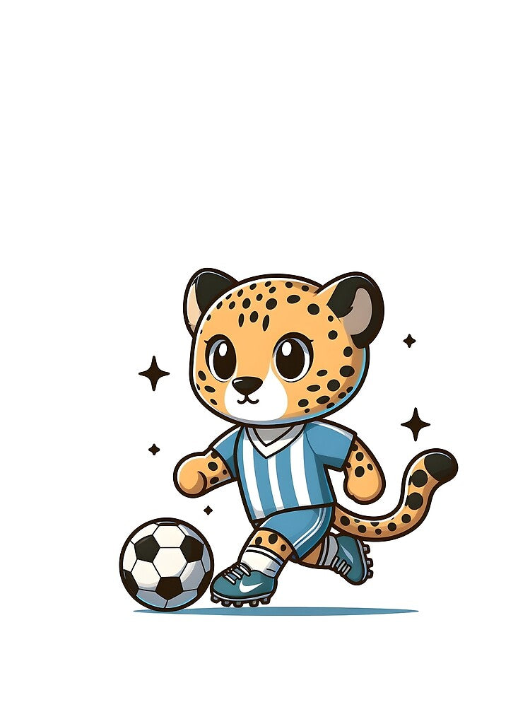 Kawaii Cheetah Wearing A Soccer Jersey And Cleats Playing Soccer by CanvasCutie