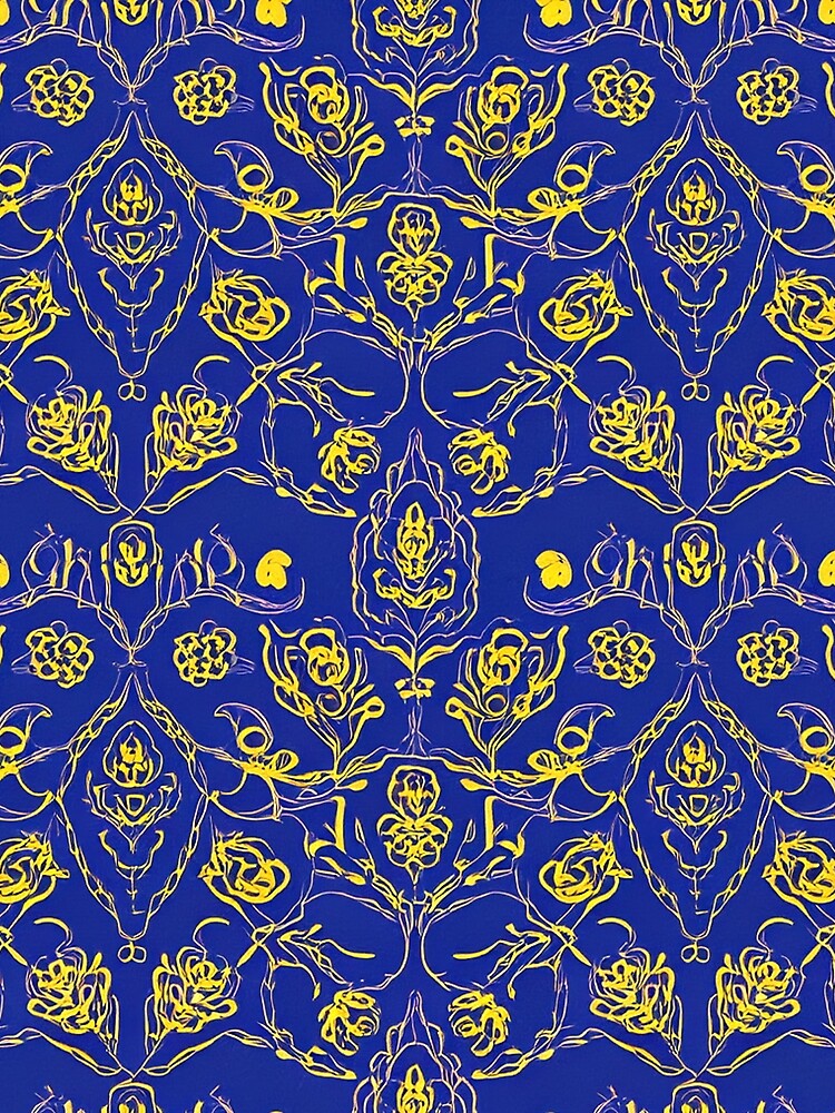 Blue Yellow Gold Floral Design by DigitalGemArt