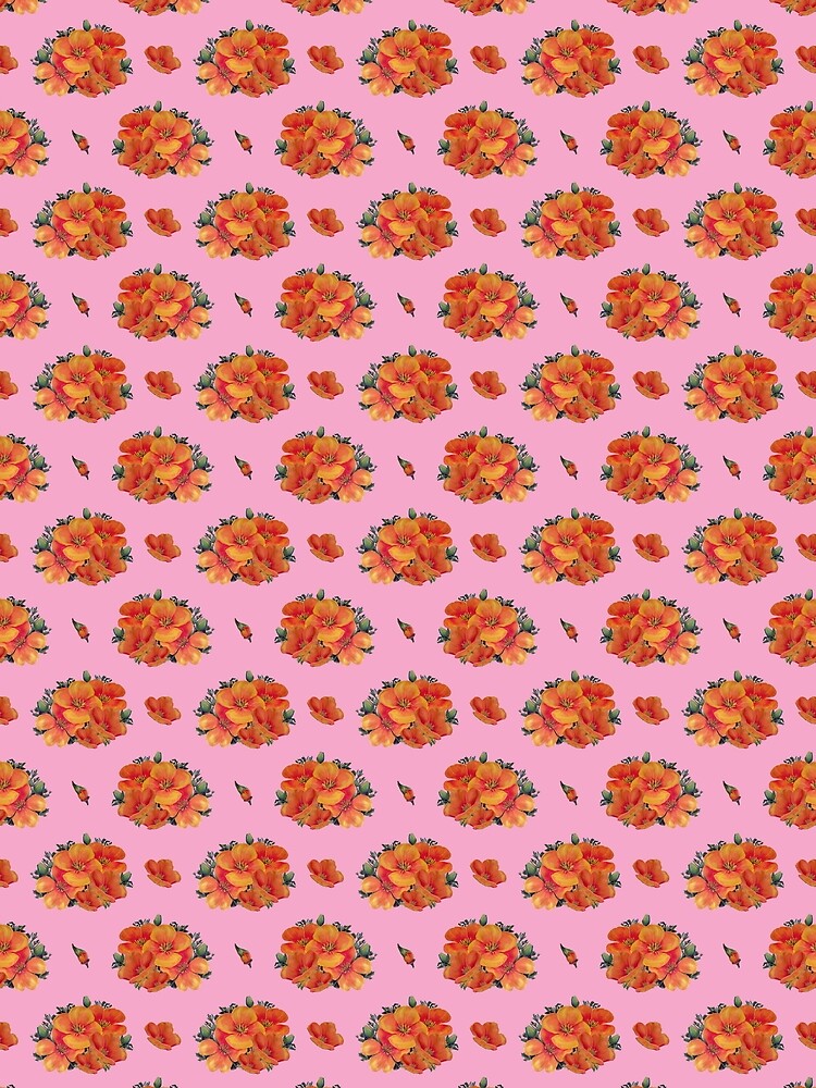 Orange vintage poppies on pink by LittleBettyMakes