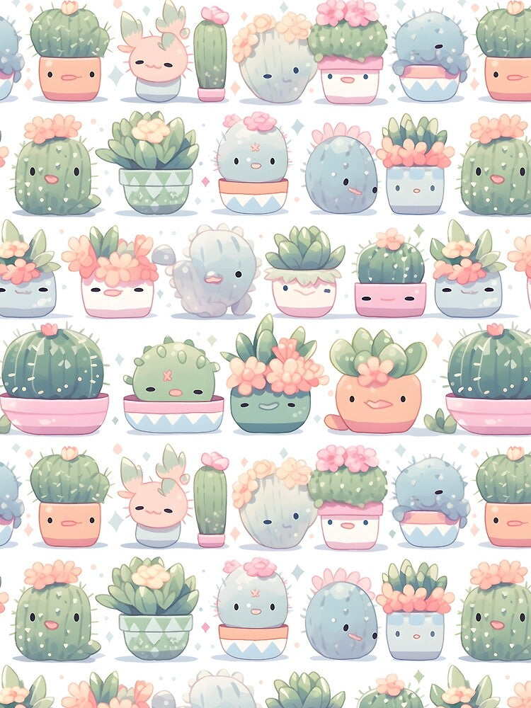 Chubby Cactus Kawaii Pretty Cactusses Pattern by 18tokwa