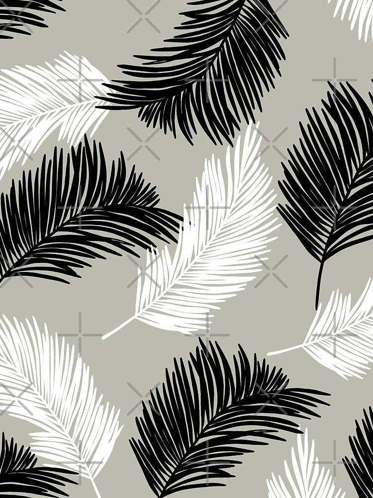 Tropical Wild Leaves Pattern Palm on Grey by GraphicsClub