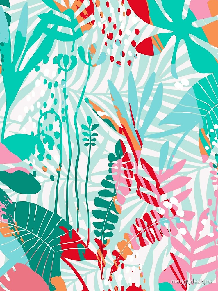 Floral Abstract Tropical Garden, Aqua and Pink by meggydesigns