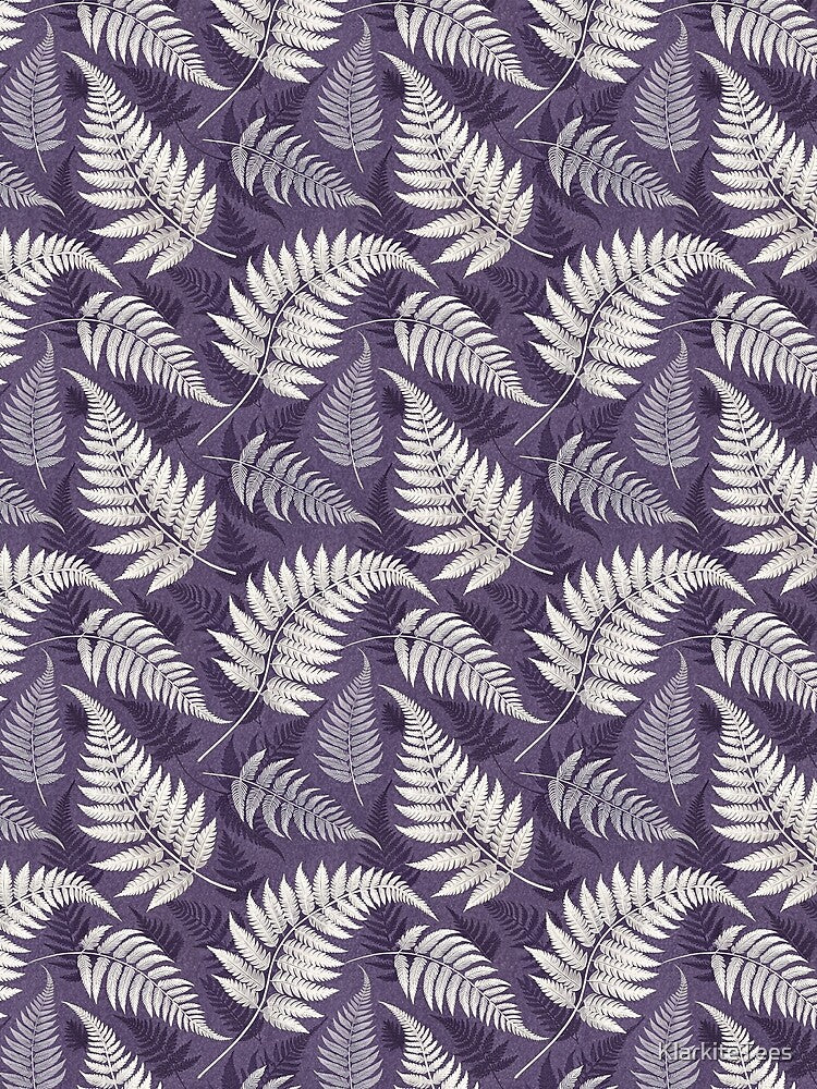 Botanical Fern Seamless Pattern in Deep Purple, Vintage Nature Design by KlarkiteTees
