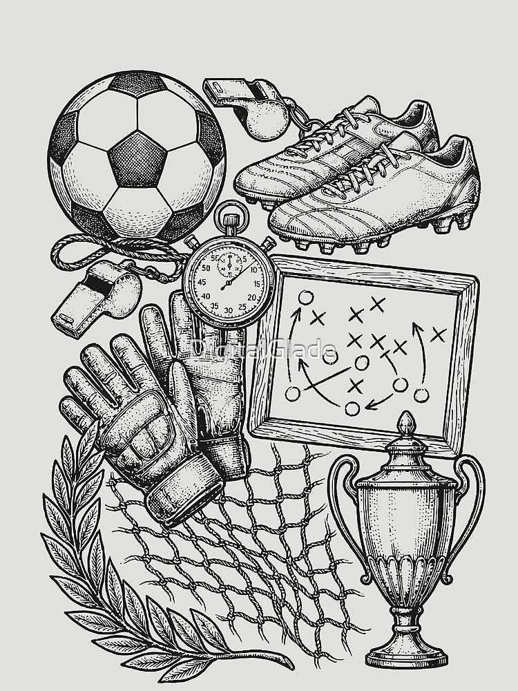 Classic Soccer Gear - Vintage Black Ink Engraving by DigitalGlade