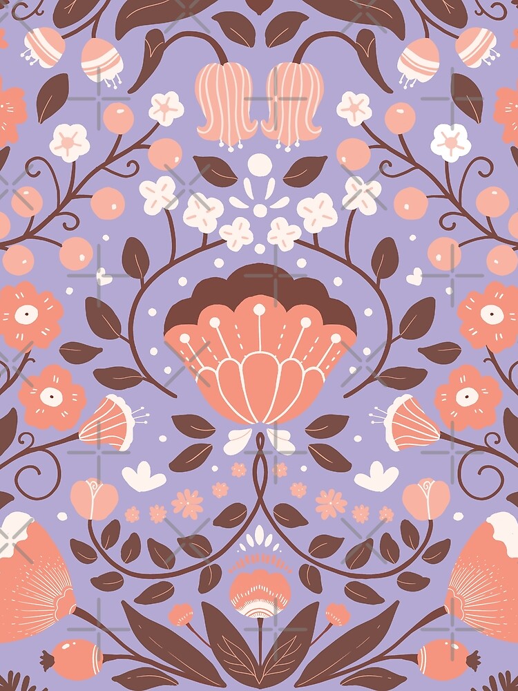 Dark purple and orange floral symmetrical illustration by Floral patterns and cute characters