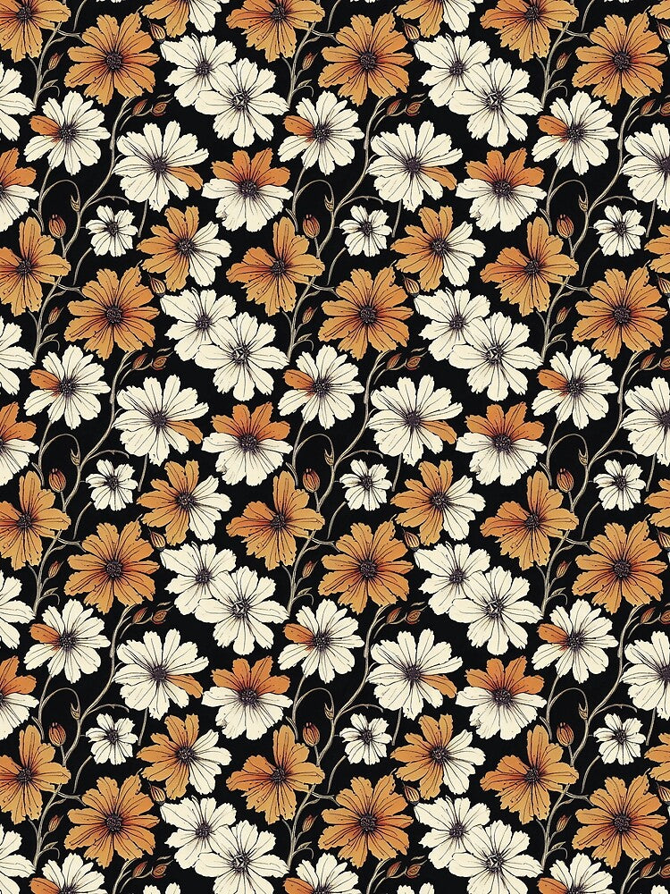 Vintage Dark Floral - Orange and White by kougan