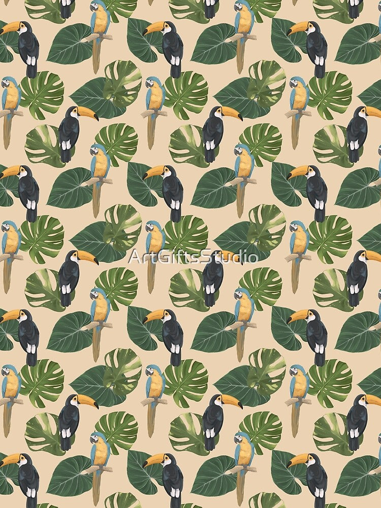 Tropical Leaves Bird by ArtGiftsStudio