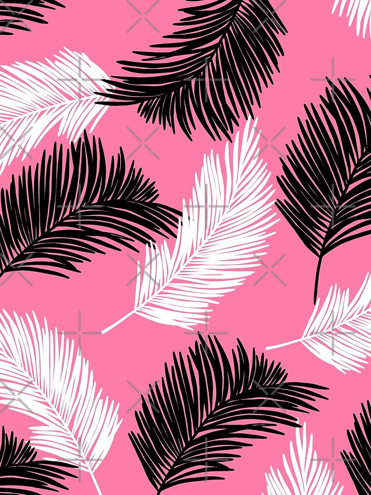 Tropical Wild Leaves Pattern Palm on Pink by GraphicsClub