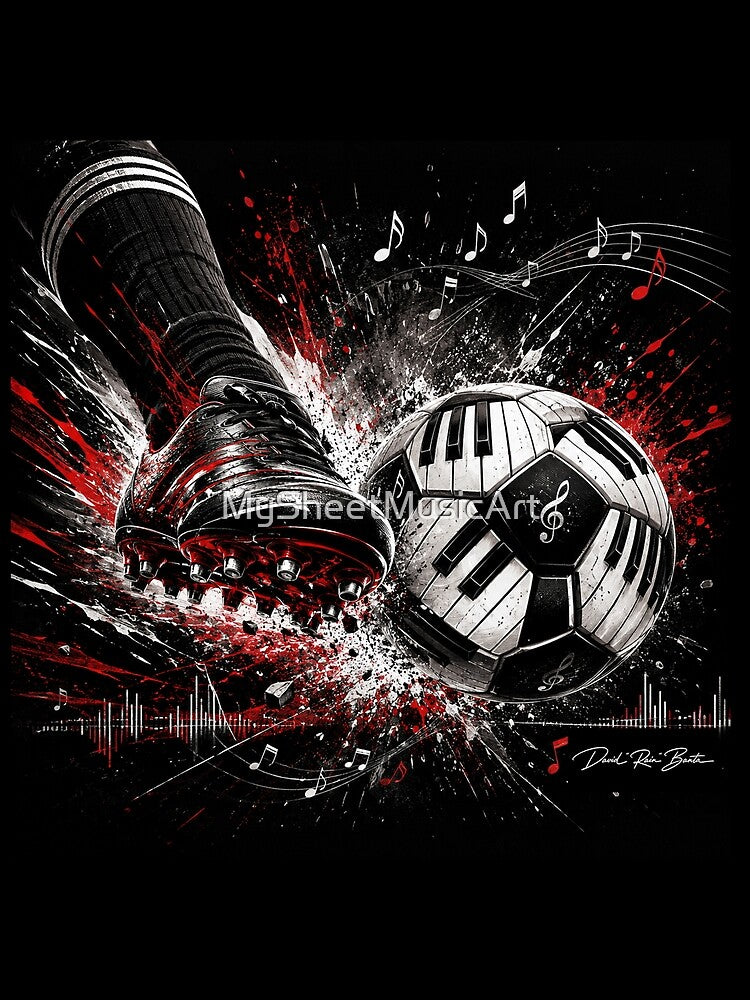 A Soccer Cleat Kicking a Ball Made of Piano Keys by MySheetMusicArt