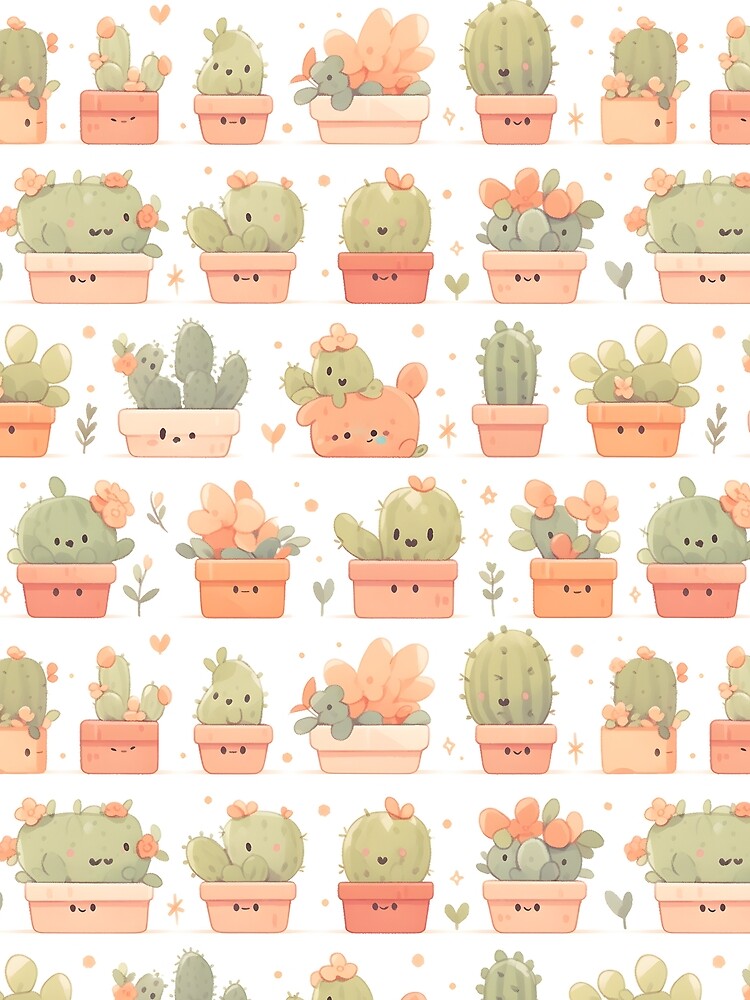 Happy Green Cactus Kawaii Illustrate Of Pretty Cactusses Pattern by 18tokwa