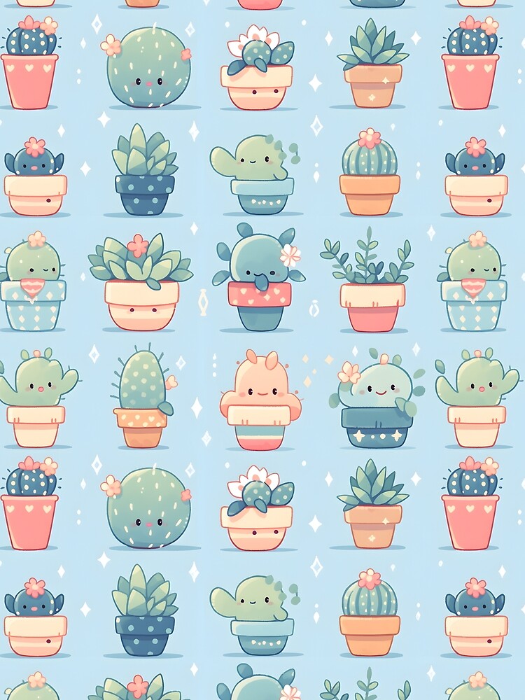 Blue Theme Of Cactus Kawaii Pretty Cactusses Pattern by 18tokwa