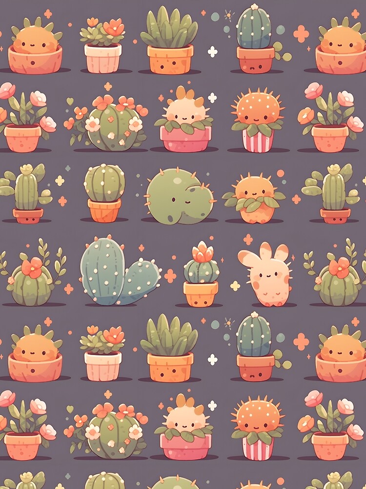 Cactus Kawaii Art Pretty Cactusses Pattern by 18tokwa