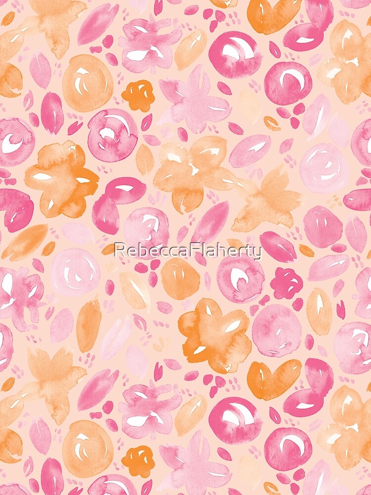 Floral Pattern #5 | Peach and Pink by RebeccaFlaherty