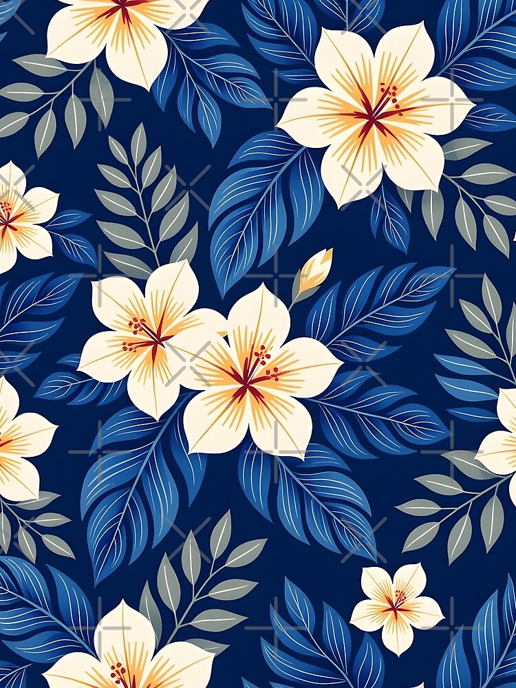 Delicate Tropical Floral Pattern - Blue and Vanilla hues by Ponted
