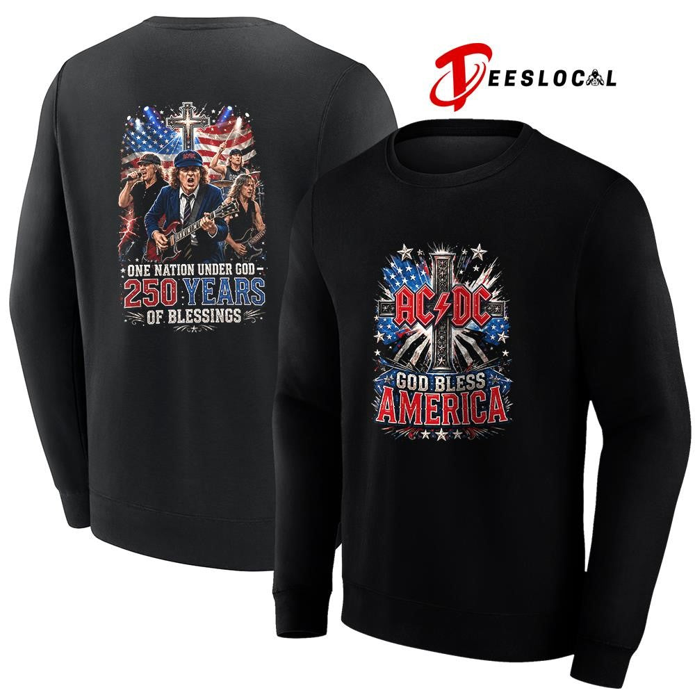 AC DC God bless America one nation under God 250 years of blessings graphic shirt