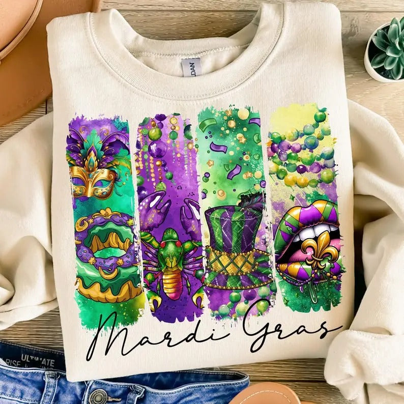 Retro Mardi Gras Shirt/sweatshirt/hoodie, Mardi Gras sweatshirt, Fleur De Lis hoodie, Glitter, Mardi Gras Coquette...