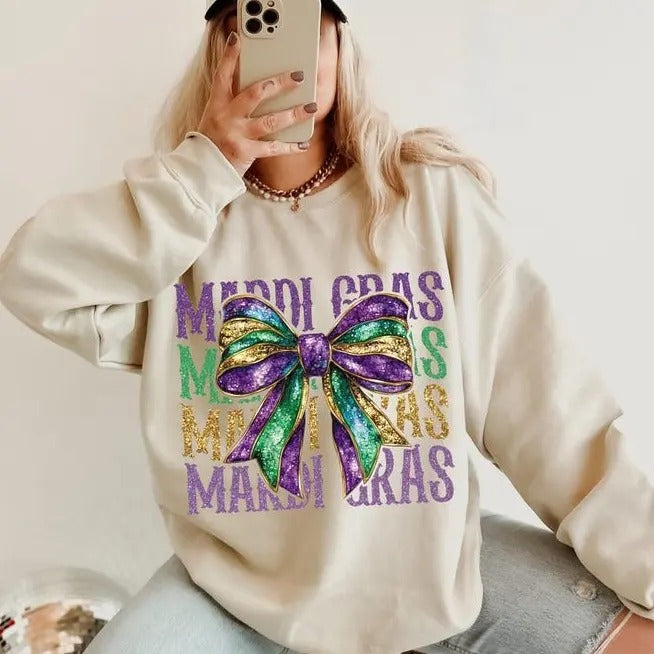 Mardi Gras Coquette T-Shirt/sweatshirt/hoodie, Retro Mardi Gras tshirt, Fleur De Lis hoodie, Glitter, King Cake...