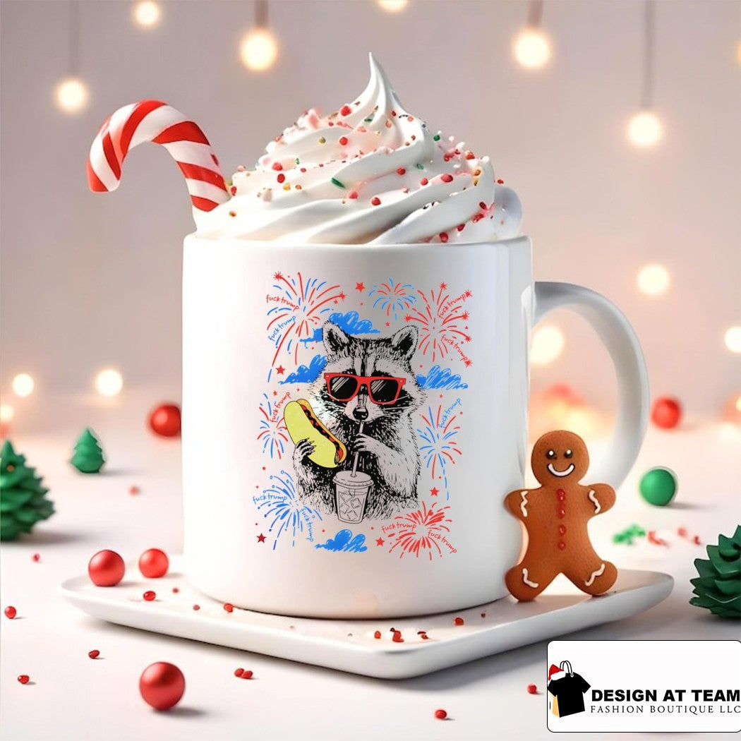 Raccoon with hot dog and drink firework 4th of July shirt