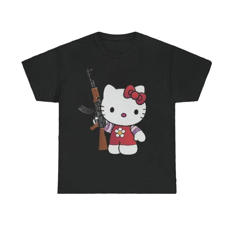 kitty ak47 t shirt emo scene grunge y2k amity affliction tapout domo kun Top Womenswear Underwear Lady Hoodie Sweatshirt