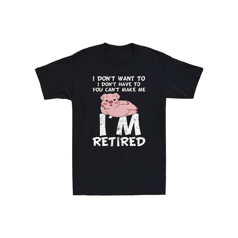 Retired Men'S T-Shirt 100% Cotton Graphic Pig Print Casual Crew Neck Short Sleeve Regular Fit All-season Knit Fabric...