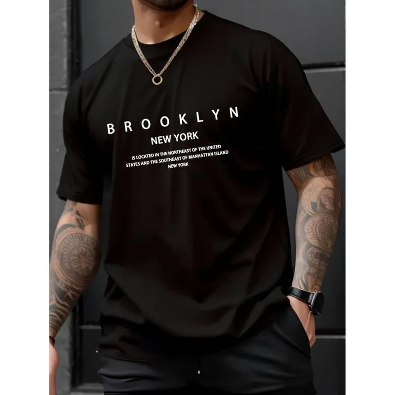 men gifts Men's Brooklyn New York Graphic T-Shirt - Casual Crew Neck Short Sleeve Tee, White Polyester Blend, Machine Washable, Casual Attire Menswear Top