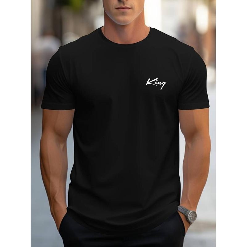 men gifts Men's Casual Short Sleeve T-Shirt with KING Print, Classic Crew Neck Tee for Summer Graphic Menswear