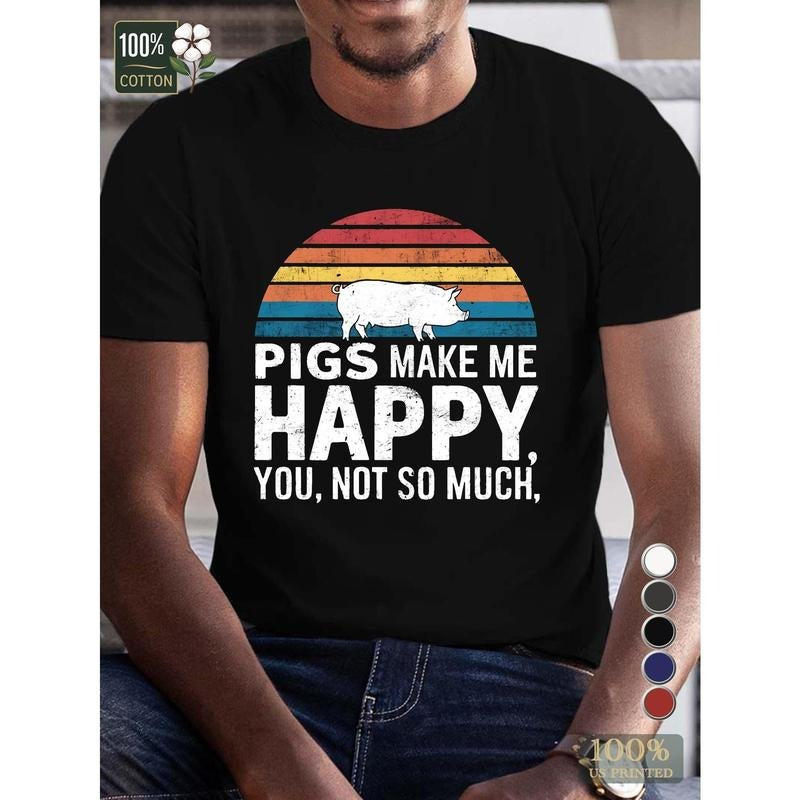 pigs Happy pure cotton men's Tshirt comfort fit made in usa Hoodie Sweatshirt | PrintMintTees.com