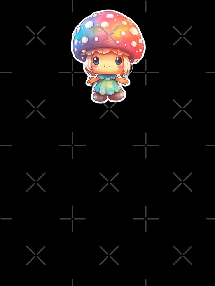 Colourful Anime Mushroom | Black Watercolour | Happy, Cute, Nature, Kawaii, Woods, Forest by FantasySoul