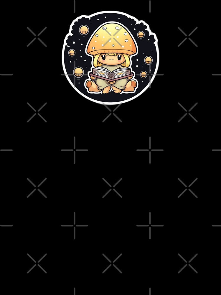 Cosmic Golden Mushroom Reading a Book | Kawaii, Cute, Happy, Anime, Smiling, Aesthetic, Manga, Fungus, Fungi, Psychodelic, Japanese, Cartoon, Love, Shroom, Toadstool by FantasySoul