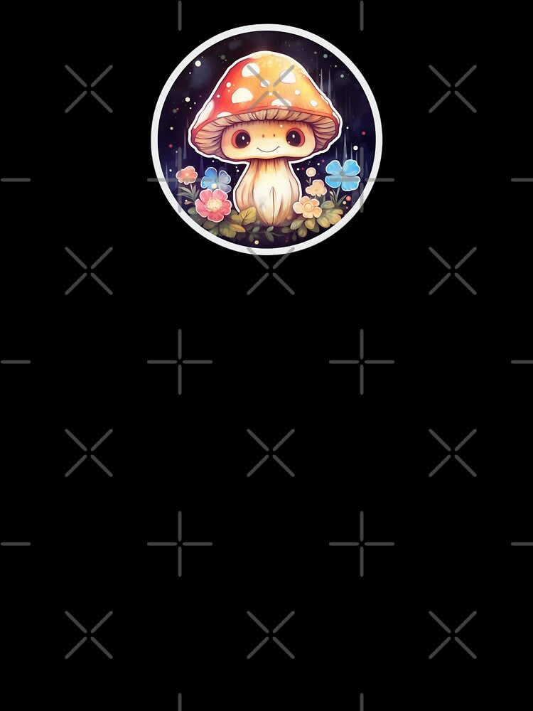 Trippy Anime Mushroom | Black Watercolour | Happy, Cute, Happy, Smiling, Aesthetic, Manga, Fungus, Fungi, Nature, Japanese, Cartoon, Love, Shroom, Toadstool, Cottagecore by FantasySoul