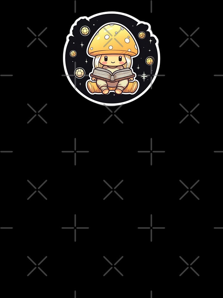 Cosmic Golden Toadstool Reading a Book | Kawaii, Cute, Happy, Anime, Smiling, Aesthetic, Manga, Fungus, Fungi, Psychodelic, Japanese, Cartoon, Love, Shroom, Mushroom by FantasySoul