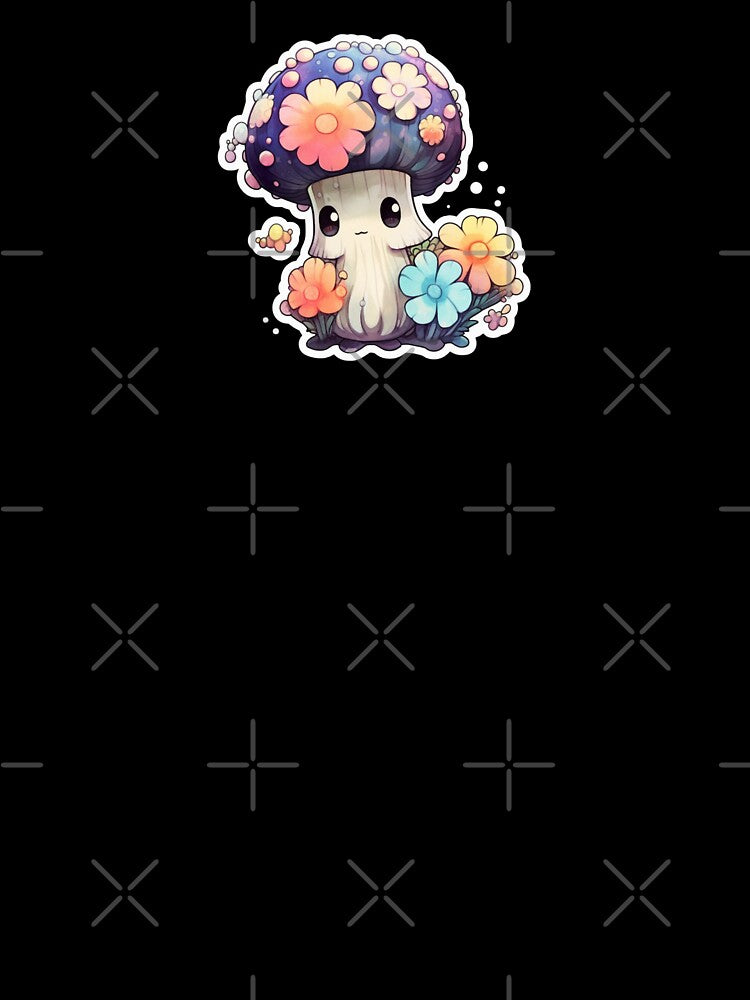 Cute Kawaii Flower Mushroom | Black Watercolour | Happy, Flower, Floral, Nature, Kawaii, Lovely, Girly by FantasySoul