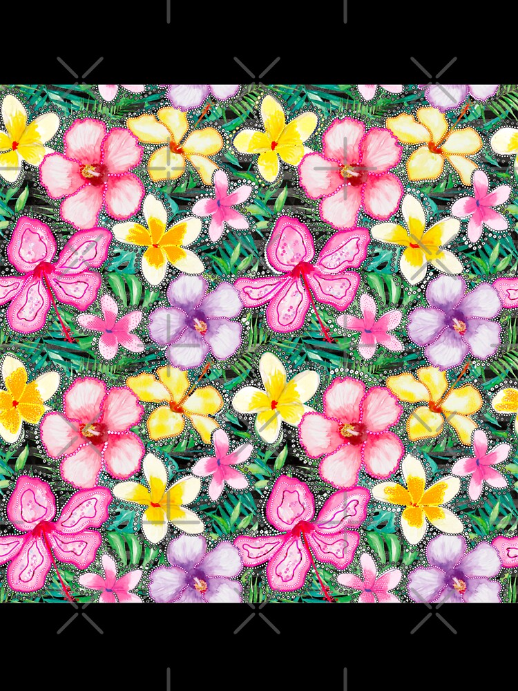 Tropical Flowers Hibiscus and Frangipani Pattern Colourful by Tracey  Bartlett