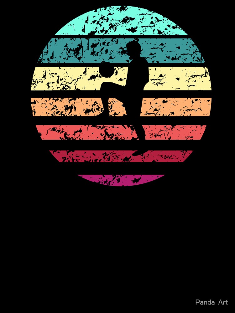 soccer ball juggling,bouncing on knee boy vintage summer retro football by Panda  Art