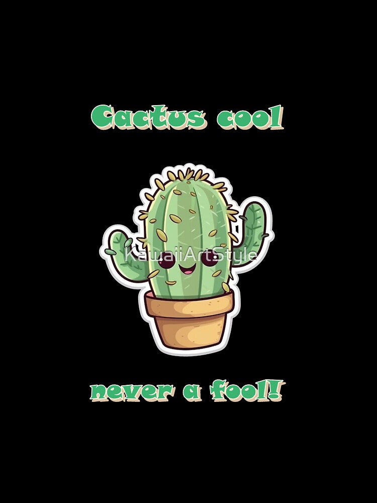 Chibi Cactus with Text "Cactus Cool, Never a Fool!" by KawaiiArtStyle