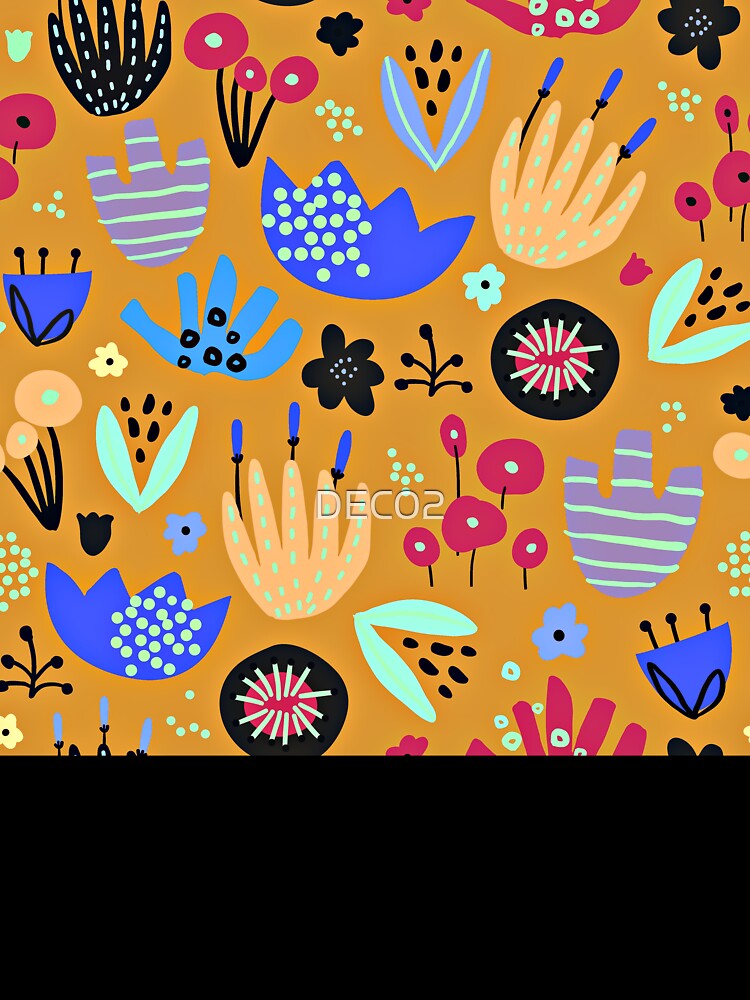 Modern Floral Blue And Butterscotch Hues Abstract Designs by DEC02