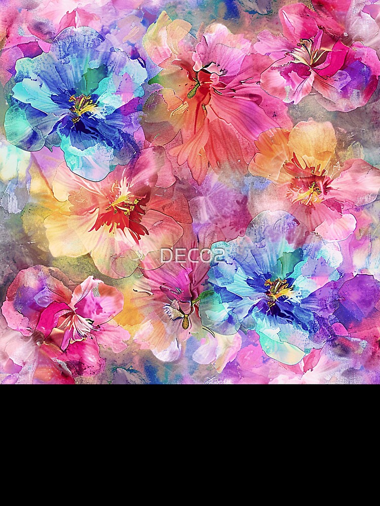 Floral Abstract Aesthetic In Pink, Blue, And Yellow by DEC02