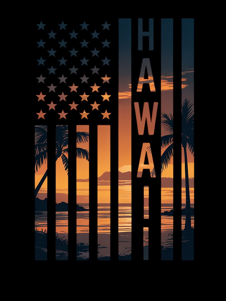 Hawaii Sunset American Flag Honolulu Hawaiian Island by RonnasJackson