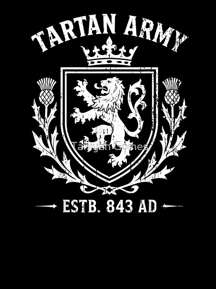 Tartan Army Established 843 AD Scotland Pride Crest Vintage Design by Taniyah Gomes