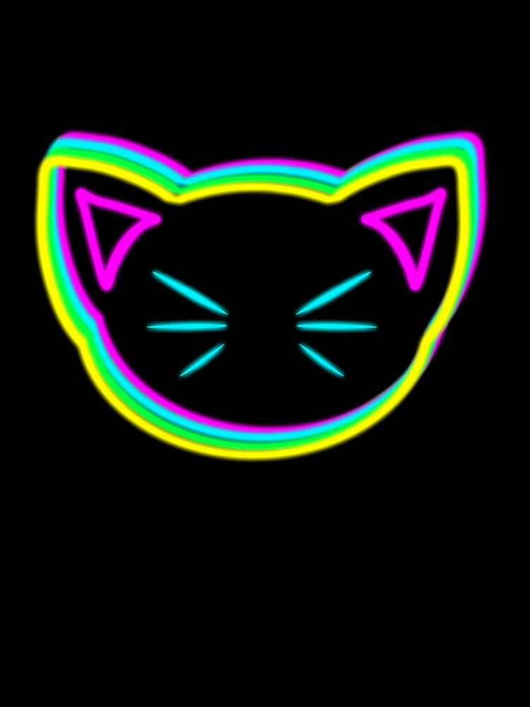 neon cat head with blue whiskers and rainbow colors by M-Lorentsson