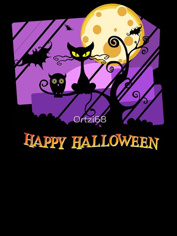 Halloween cat and moon by Ortzi68