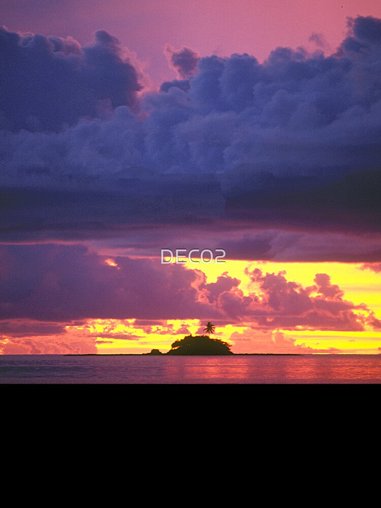 Purple, Pink, Golden Sunset Over Tiny Micronesian Island by DEC02