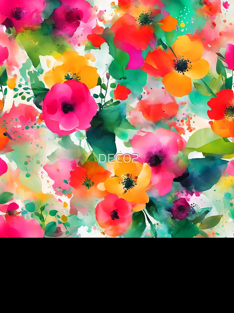 Vibrant Pink And Yellow Abstract Floral With Leaves by DEC02