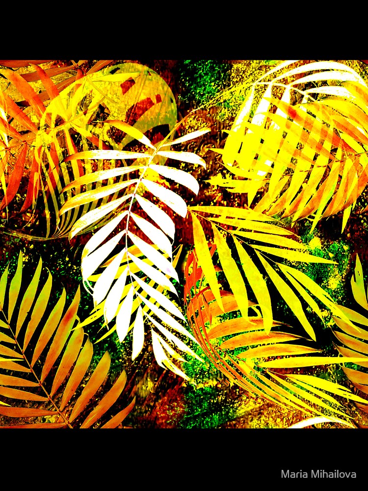autumn leaf, palm leaf, yellow leaf, red leaf, by Maria Mihailova