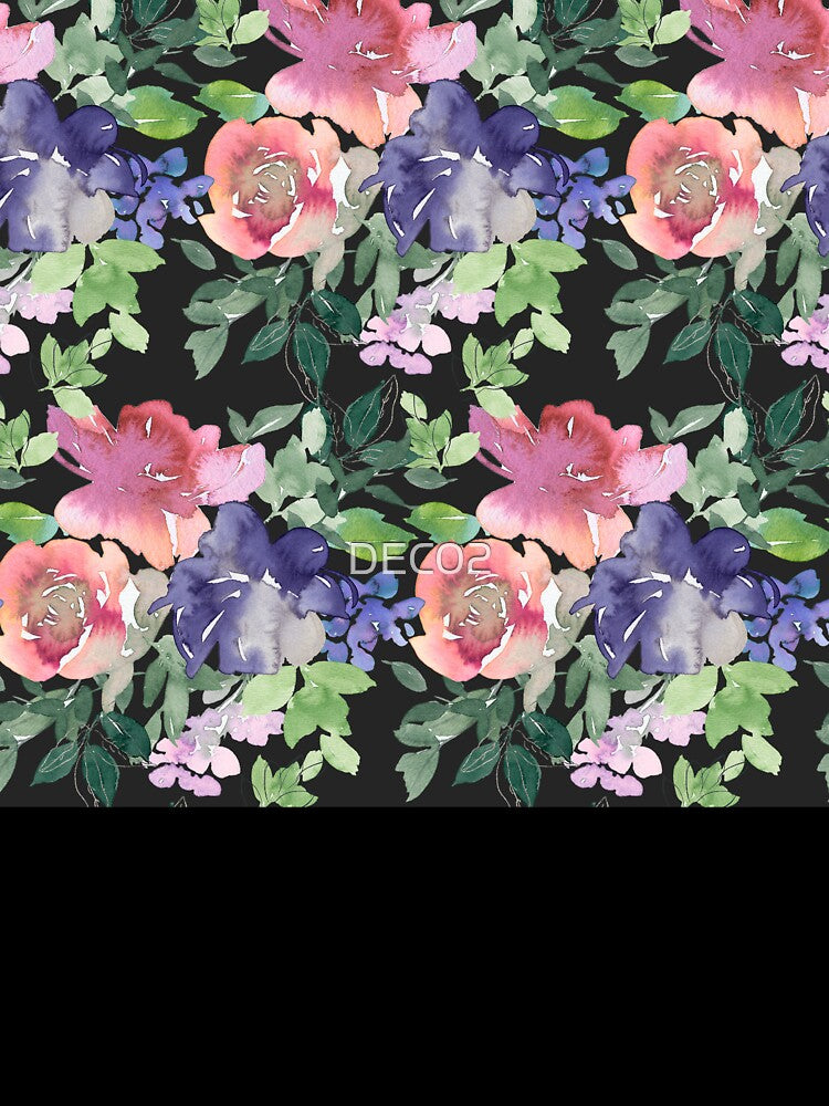 Red-Magenta And Blue Floral Pattern On Black by DEC02