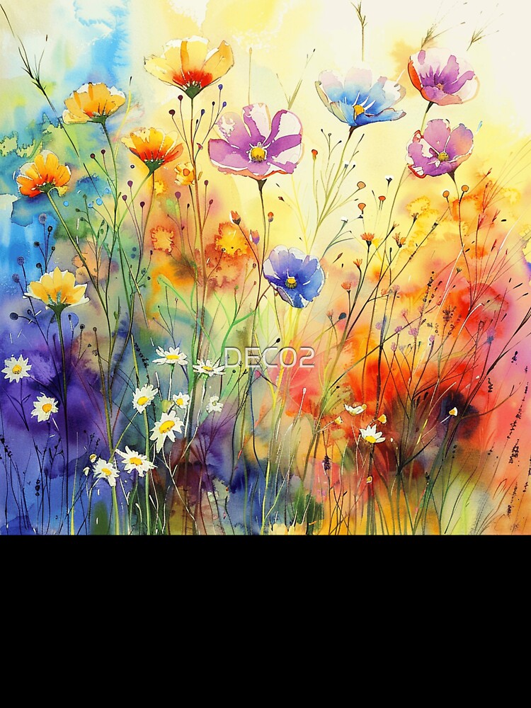 Relaxing Watercolor Wash Wildflowers Casually Elegant Aesthetic Painting by DEC02