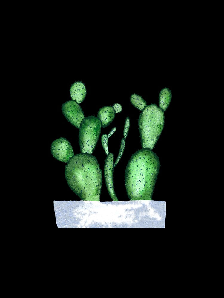 Green cactus branch white pot watercolor sketch black by Yana Mustafina | Boho Soulful Designs